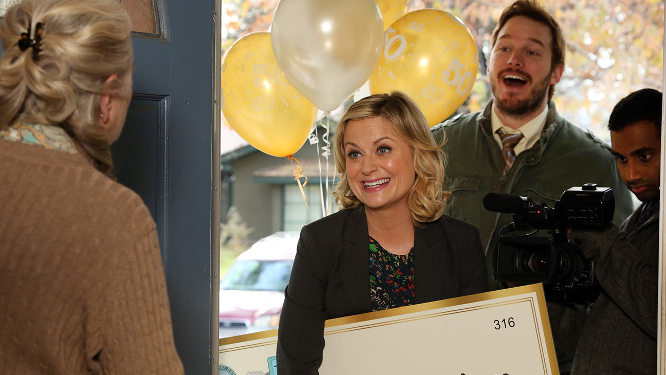 Amy Poehler, Chris Pratt, and Aziz Ansari in PARKS AND RECREATION.