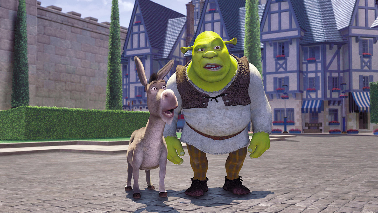 Shrek, Eddie Murphy as Donkey, Mike Myers as Shrek, 2001.