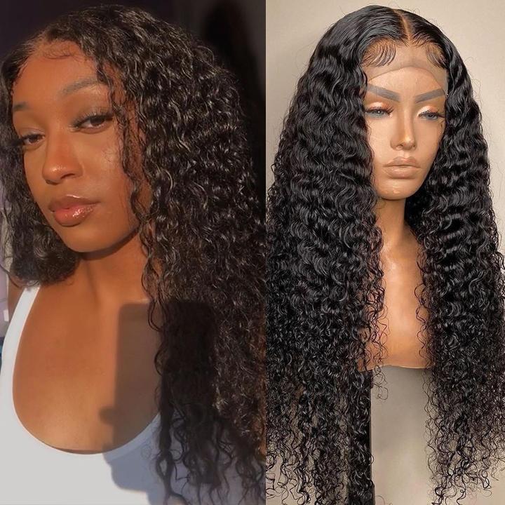 Water Wave Wig 4*4 Transparent Lace Closure Wig 180% Density Brazilian Human Hair Wigs Natural Hairline Anna Beauty Hair
