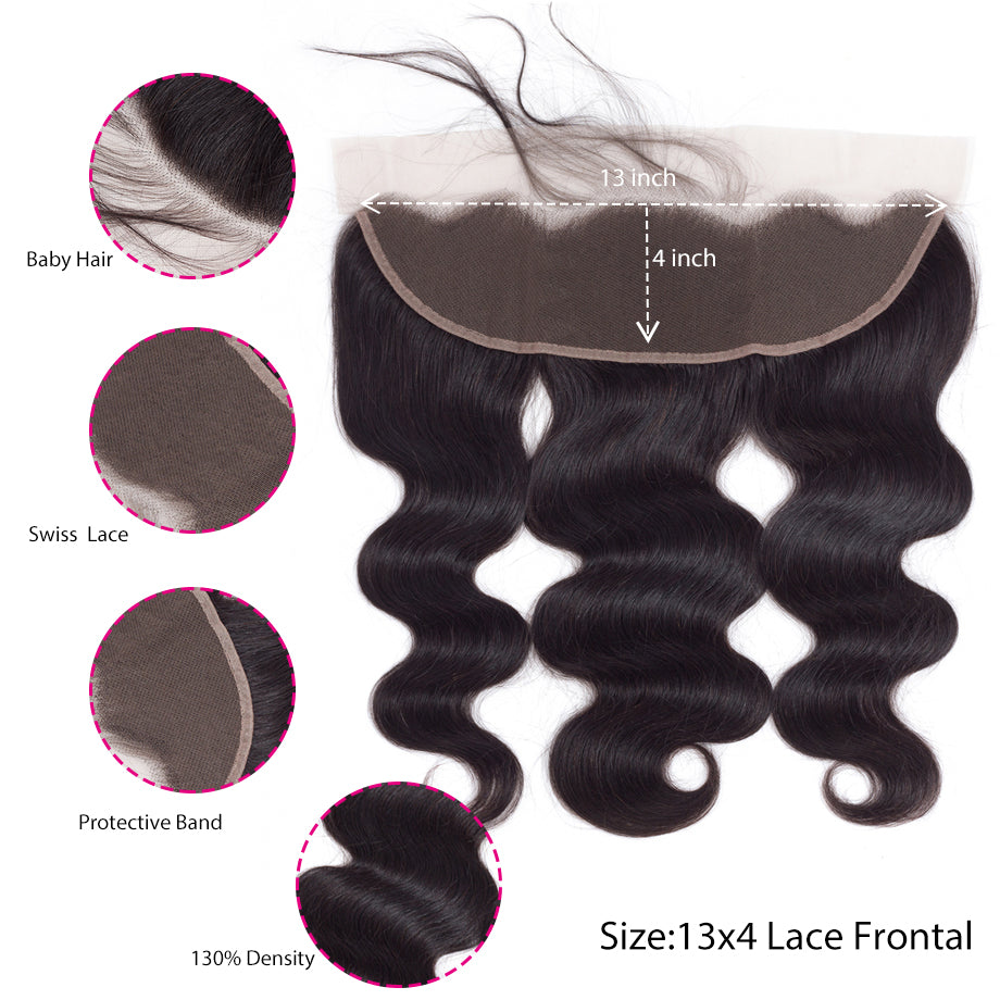 Peruvian Body Wave 3 Bundles With 13×4 Lace Frontal 10A Grade 100% Human VIrgin Hair Bling Hair