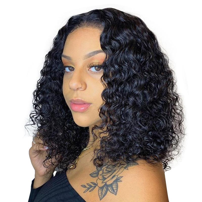4*4 13*4 Transparent Lace Bob Wigs 180%  Density Brazilian 10A Deep Wave Human Hair Wigs Anna Beauty Hair