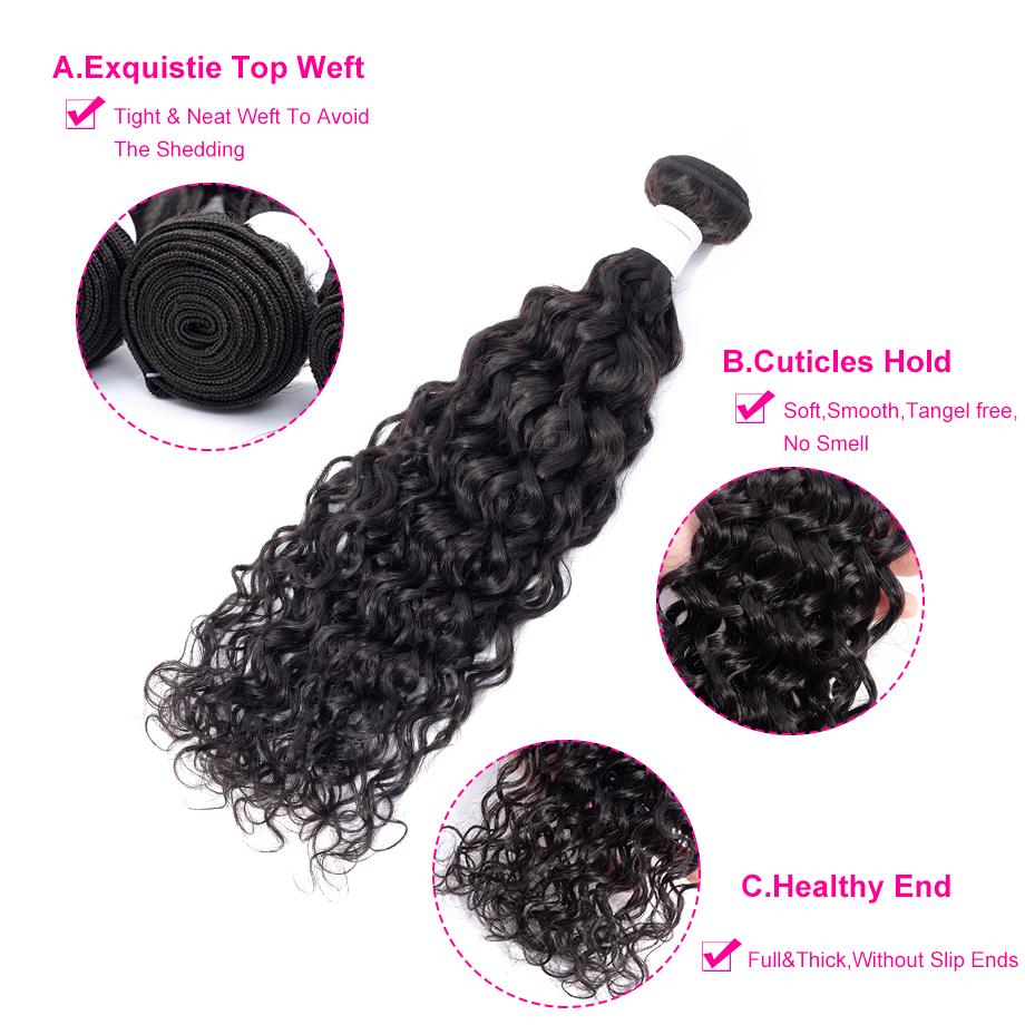 Malaysian Water Wave 3 Bundles With 4×4 Closure 10A Grade 100% Human Virgin Hair Bling Hair