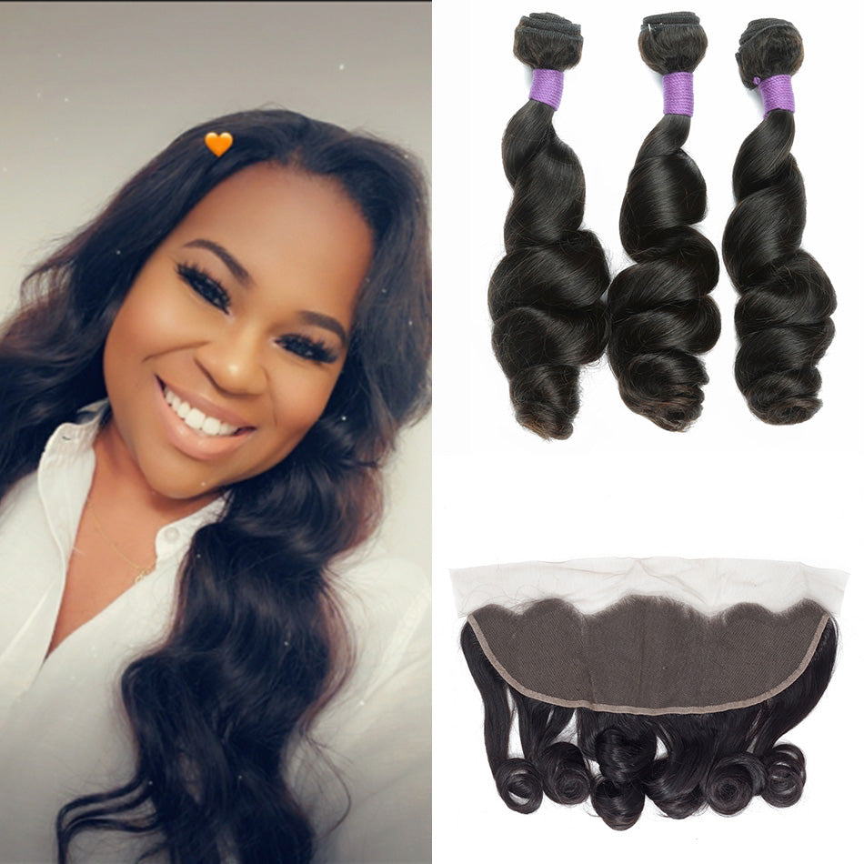 Indian Loose Wave Bundles With 13×4 Lace Frontal 10A Grade 100% Human Virgin Hair Bling Hair