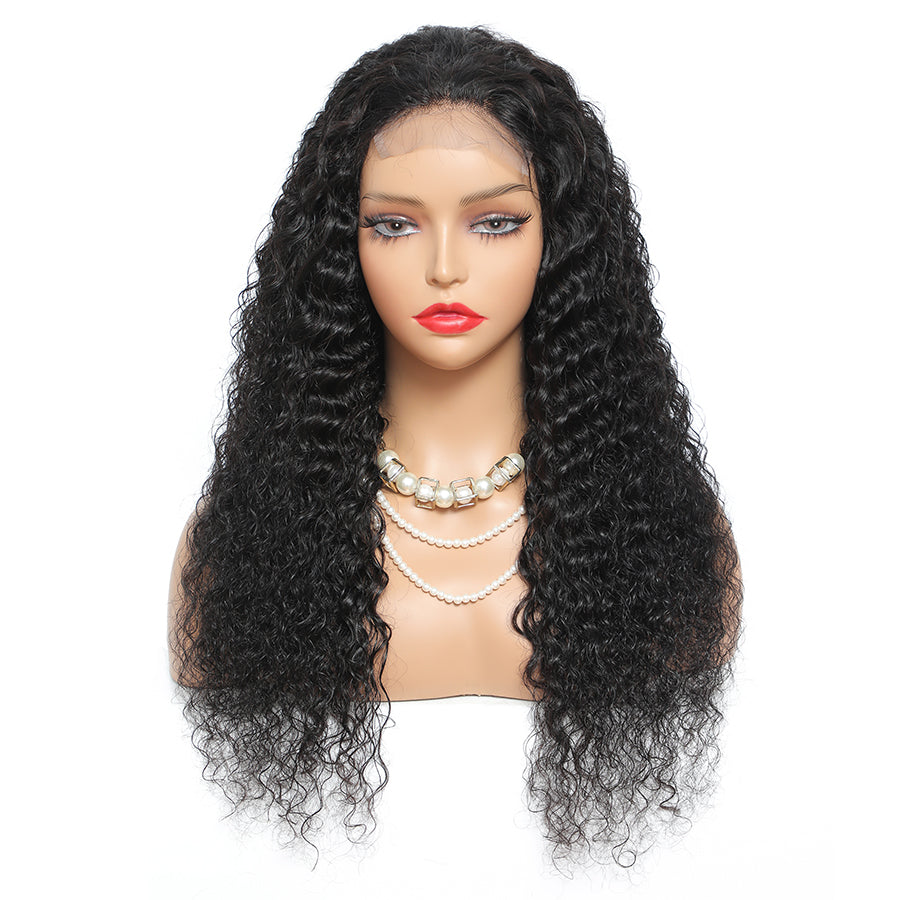 Deep Wave 4*4 Transparent Lace Closure Wigs Brazilian Human Hair Wigs Anna Beauty Hair