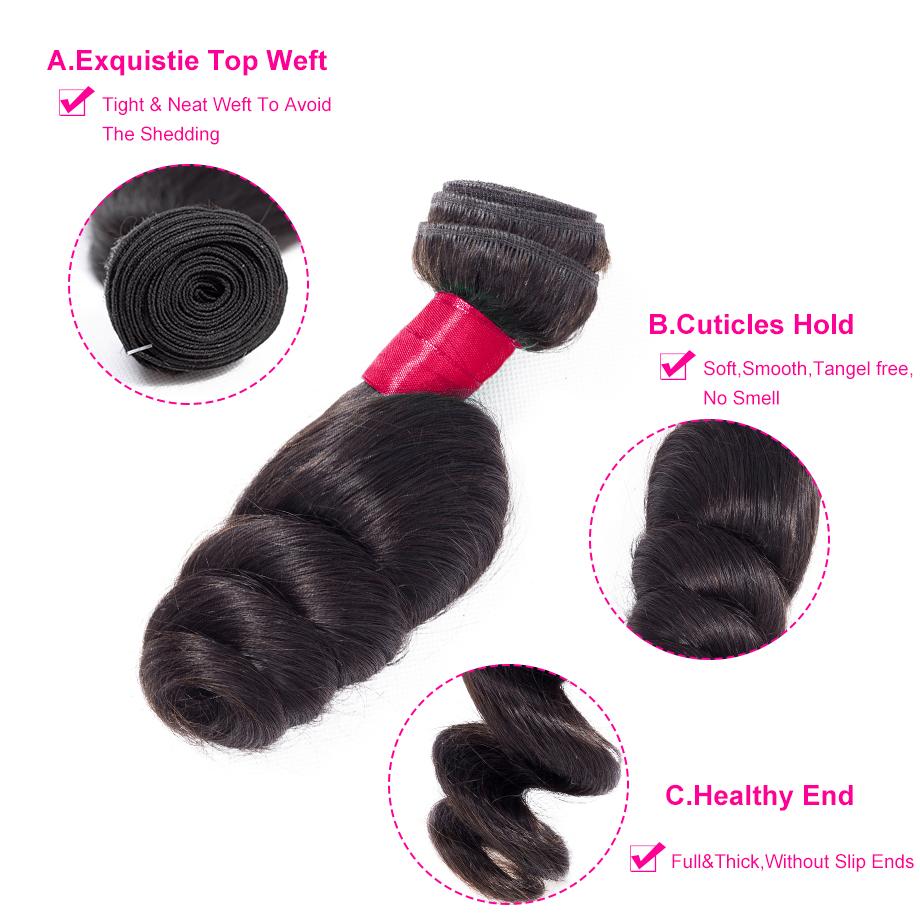 Peruvian Loose Wave 3 Bundles With 4×4 Closure 10A Grade 100% Human Virgin Hair Bling Hair