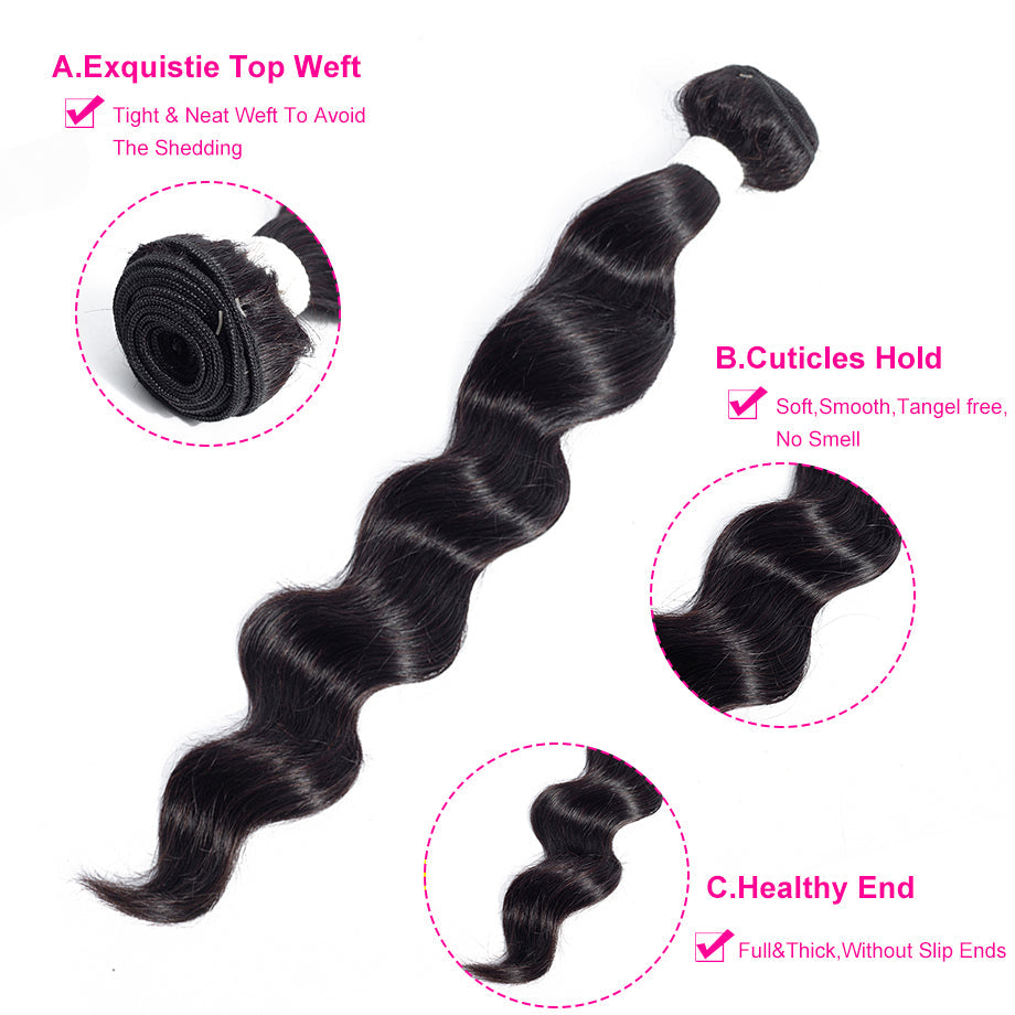 Brazilian Loose Deep Wave 3 Bundles 100% Human Hair Weave Bundles Virgin Hair Extension Bling Hair