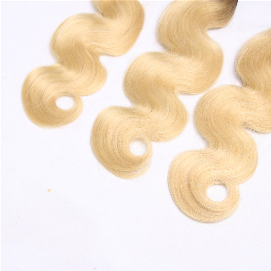 Brazilian Body Wave 3 Bundles 100% Human Hair Weave Bundles 1B/613 Color Virgin Hair 12A Grade Bling Hair