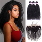 Peruvian Kinky Curly Bundles With 13×4 Lace Frontal 10A Grade 100% Human Virgin Hair Bling Hair