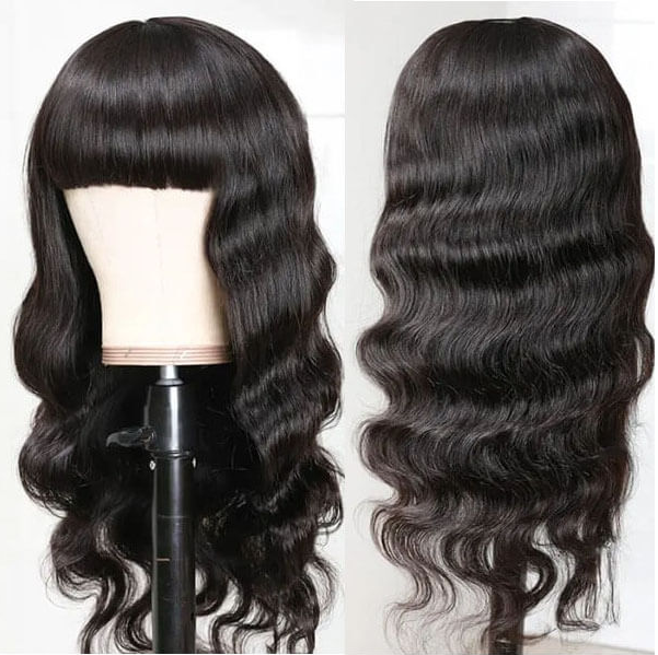 9A Brazilian Body Wave Human Hair Wigs With Neat Bangs Glueless Super Affordable Machine Made Virgin Hair Wig Anna Beauty Hair