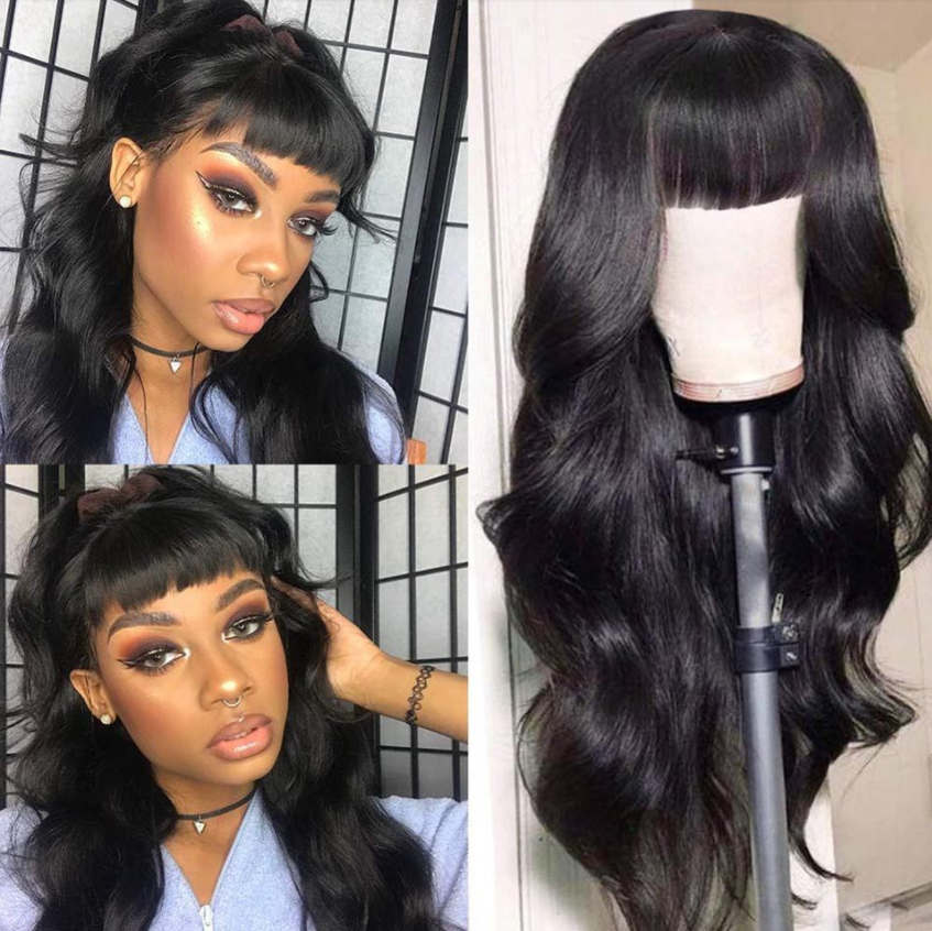 9A Brazilian Body Wave Human Hair Wigs With Neat Bangs Glueless Super Affordable Machine Made Virgin Hair Wig Anna Beauty Hair