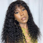 Natural Black Wet And Wavy With Wispy Bangs Wig