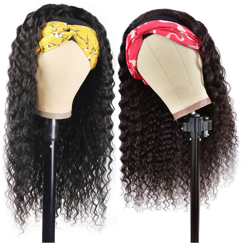 Deep Wave Glueless Headband Wig 180% 150% Density Human Hair Wigs For Black Women Anna Beauty Hair