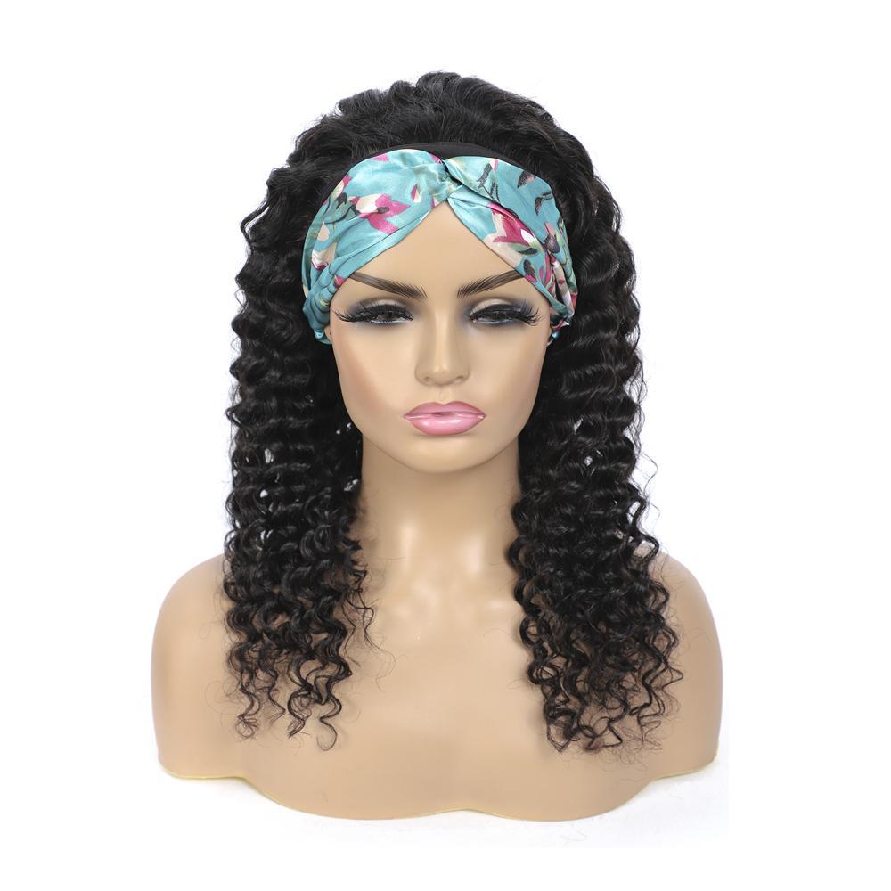 Deep Wave Glueless Headband Wig 180% 150% Density Human Hair Wigs For Black Women Anna Beauty Hair