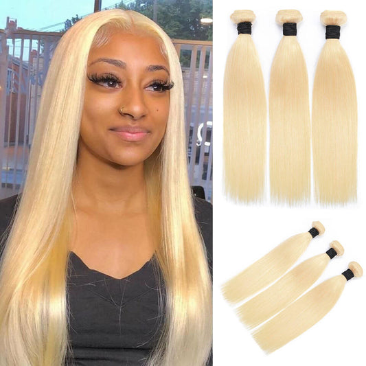 Brazilian Straight Hair 3 Bundles 100% Human Hair Weave Bundles 613 Color Virgin Hair 12A Grade Bling Hair