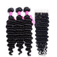 Brazilian Deep Wave 3 Bundles With 4×4 Closure 10A Grade 100% Human Hair Bling Hair