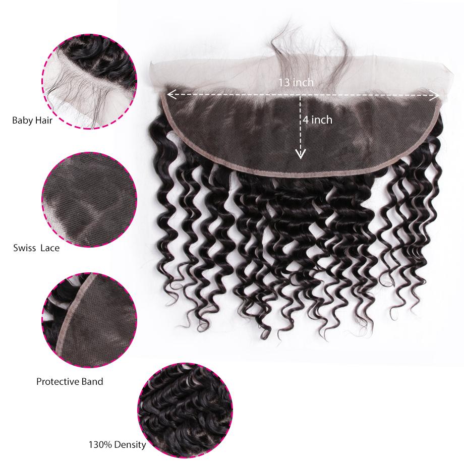 Brazilian Deep Wave 3 Bundles With 13×4 Lace Frontal 10A Grade 100% Human Virgin Hair Bling Hair