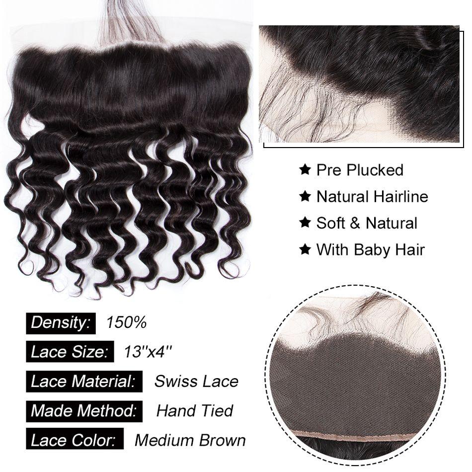 Brazilian Loose Deep Bundles With 13×4 Lace Frontal 10A Grade 100% Human Virgin Hair Bling Hair