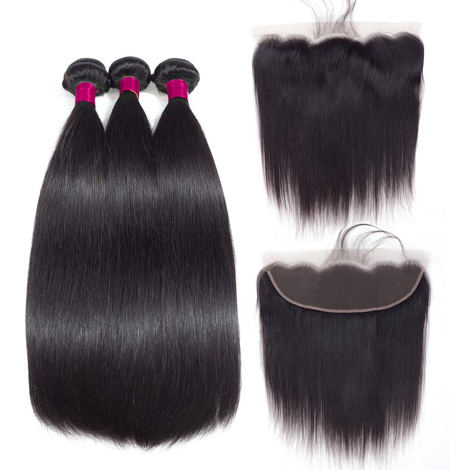 Indian Straight Bundles With 13×4 Lace Frontal 10A Grade 100% Human Virgin Hair Bling Hair